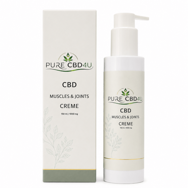PURE CBD4U CBD Muscles & Joints Cream 150ml 1000mg with bottle and box on white background