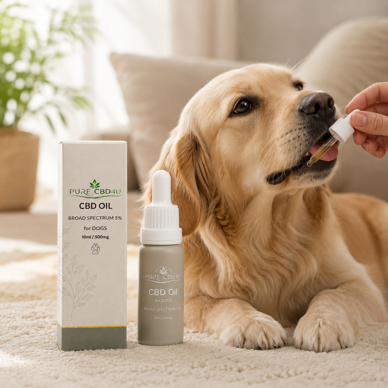 Premium CBD Oil Dog 5% by Pure CBD 4U – high-quality full spectrum CBD oil for dogs, formulated to support daily wellness and easy to administer with a convenient dropper pipette.