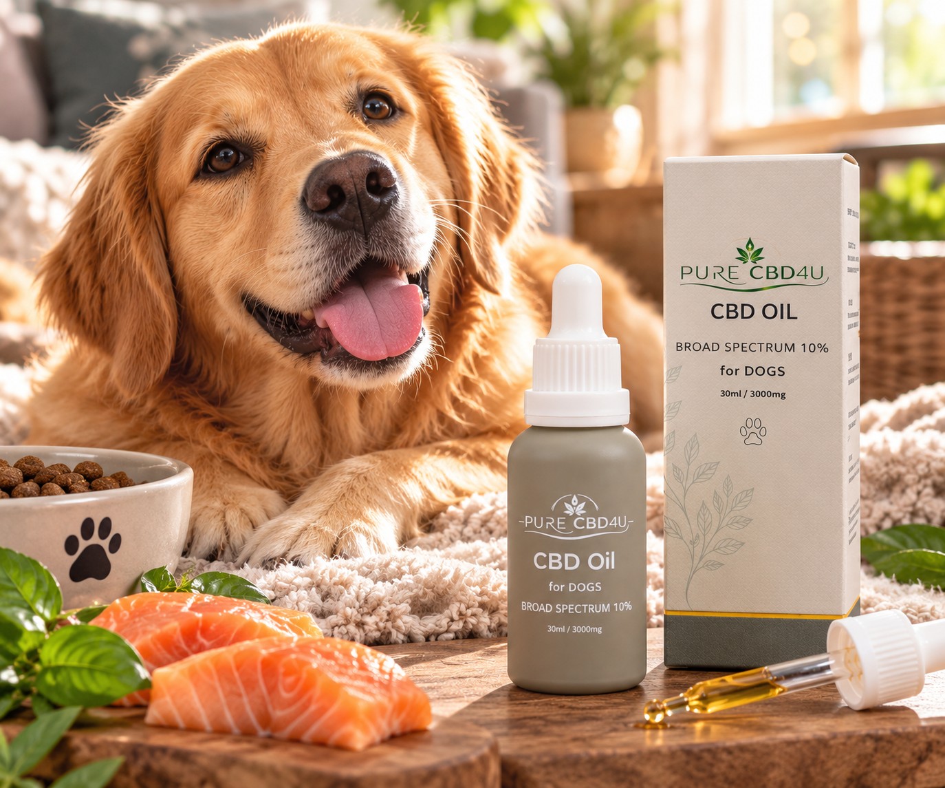 PureCBD4U CBD olie voor honden 10% broad spectrum met zalmolie – 30 ml