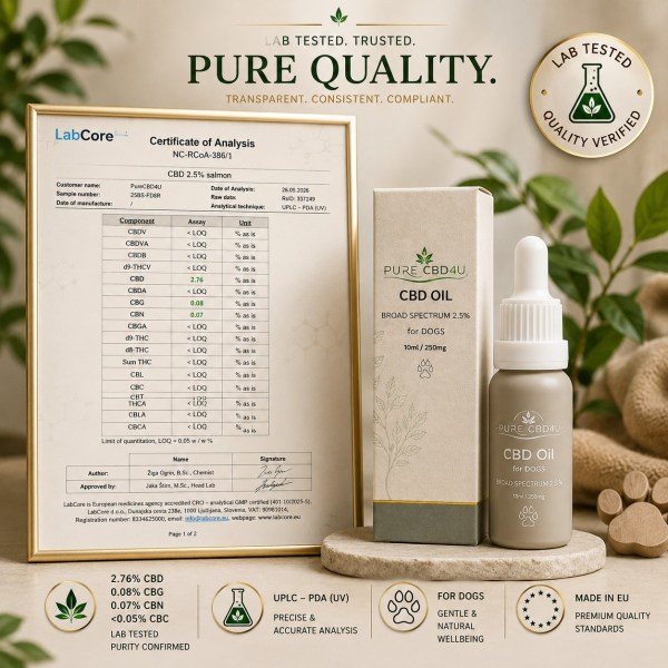 CBD Oil para Cães 2,5% da Pure CBD4U com Certificado de Análise LabCore