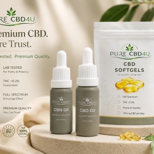 Fotografia de confiança do pack CBD sono profundo premium com óleo de CBD, óleo de CBN e CBD softgels