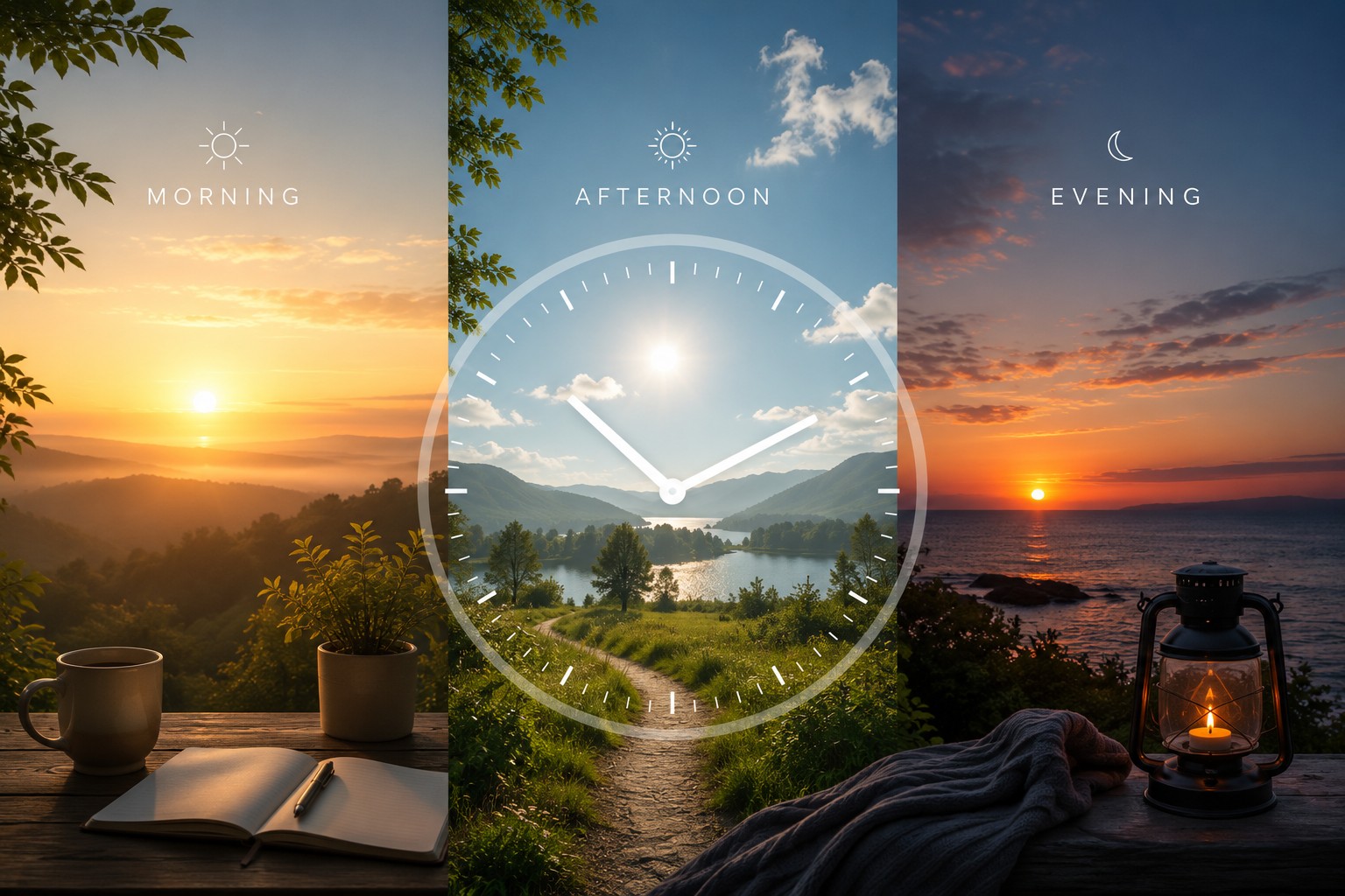 Premium illustration comparing morning, afternoon and evening to help choose the best time to take CBD for anxiety