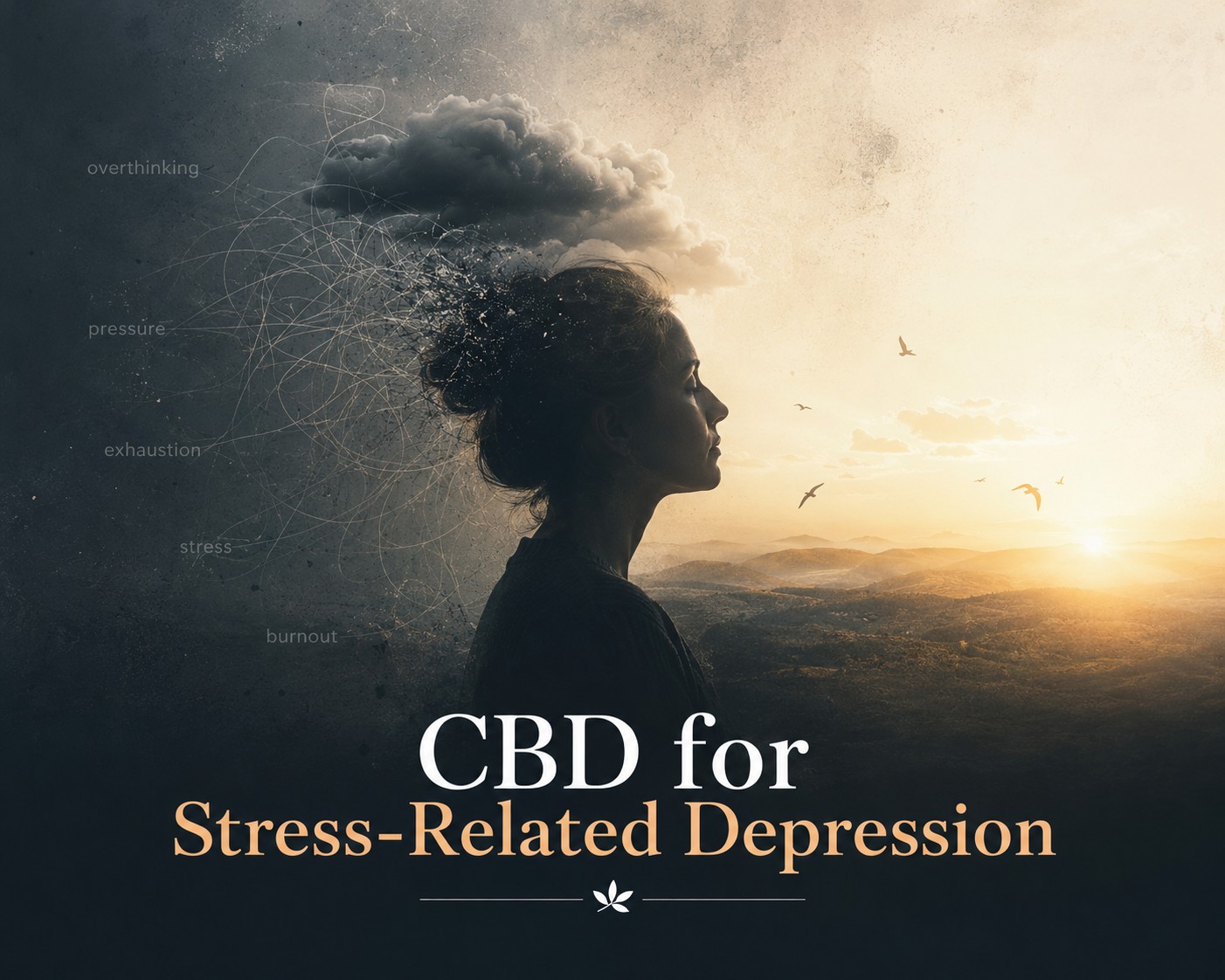 Conceptual illustration showing emotional exhaustion from chronic stress transitioning into hope and recovery, representing CBD for stress-related depression.