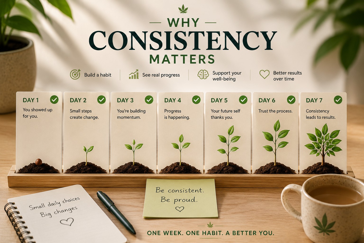 Seven-day timeline illustrating why consistency matters when building a daily CBD routine